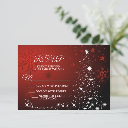 クリスマスパーティーホワイトスターズツリーレッドスノーフレーク 出欠カード (スタンド正面)