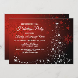 クリスマスパーティーホワイトスターズツリーレッドスノーフレーク 招待状
