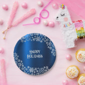 クリスマスパーティーホワイトスノーフレークNavy Blue ペーパープレート (パーティー)