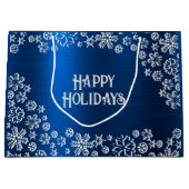 クリスマスパーティーホワイトスノーフレークNavy Blue ラージペーパーバッグ (正面)