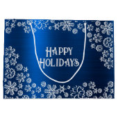 クリスマスパーティーホワイトスノーフレークNavy Blue ラージペーパーバッグ (裏面)