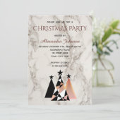 クリスマスパーティーホワイトマーブルとバラ金ゴールド エレガント 招待状 (スタンド正面)