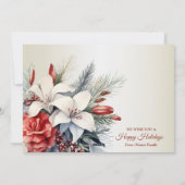 クリスマスパーティーホワイトレッドフラワーホリデーエレガント シーズンカード (裏面)