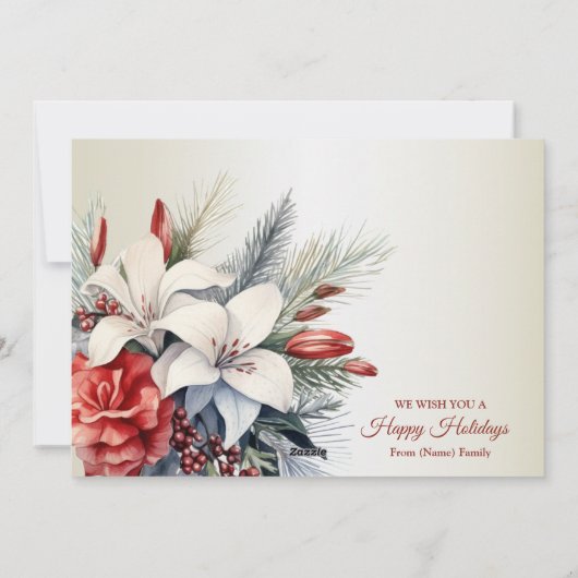 クリスマスパーティーホワイトレッドフラワーホリデーエレガント シーズンカード (裏面)