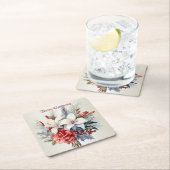 クリスマスパーティーホワイトレッドフラワーホリデーエレガント スクエアペーパーコースター (インサイチュ)