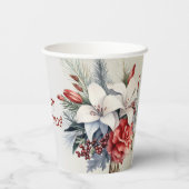 クリスマスパーティーホワイトレッドフラワーホリデーエレガント 紙コップ (裏面)