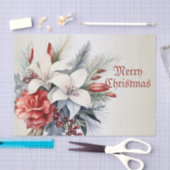 クリスマスパーティーホワイトレッドフラワーホリデーエレガント 薄葉紙 (クラフト)