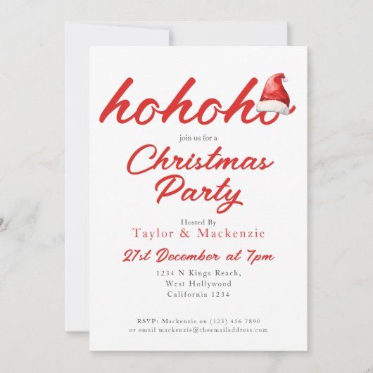 クリスマスパーティーホーホーホーホーサンタハット 招待状 (正面)