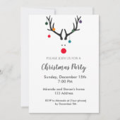 クリスマスパーティーモダントナカイ赤 招待状 (正面)