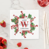 クリスマスパーティーモノグラムレッド&グリーンフェスティバル スタンダードランチョンナプキン (インサイチュ)