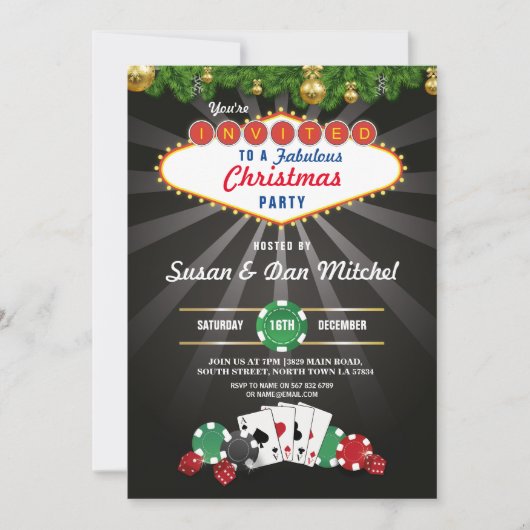 クリスマスパーティーラスベガスカジノサイコロズホリデーズ 招待状 (正面)