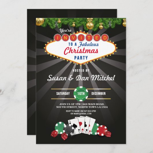 クリスマスパーティーラスベガスカジノサイコロズホリデーズ 招待状 (正面/裏面)