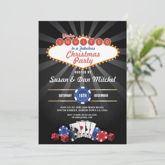 クリスマスパーティーラスベガスカジノサイコロ招待状 招待状 (スタンド正面)