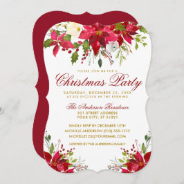 クリスマスパーティーレッドウォーター色フローラポインセチア 招待状
