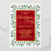 クリスマスパーティーレッドウォーター色フローラ 箔招待状 (正面)