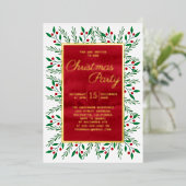 クリスマスパーティーレッドウォーター色フローラ 箔招待状 (立ち正面)