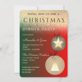 クリスマスパーティーレッドグリーンと金ゴールドグリッター 招待状 (正面)