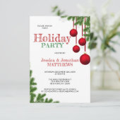 クリスマスパーティーレッドグリーンオーナメントパインスノー 招待状 (スタンド正面)