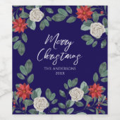 クリスマスパーティーレッドグリーンフローラル ワインラベル (シングルラベル)