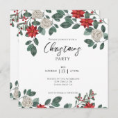 クリスマスパーティーレッドグリーンフローラ 招待状 (正面/裏面)