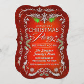 クリスマスパーティーレッドグリーン&ホワイト招待状 招待状 (正面/裏面)