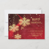 クリスマスパーティーレッドゴールデンスノーフレークスホリデー 出欠カード (正面)