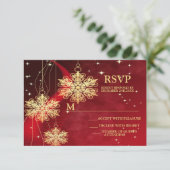 クリスマスパーティーレッドゴールデンスノーフレークスホリデー 出欠カード (スタンド正面)