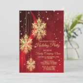 クリスマスパーティーレッドゴールデンスノーフレークスホリデー 招待状 (スタンド正面)