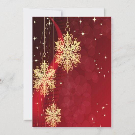 クリスマスパーティーレッドゴールデンスノーフレークスホリデー 招待状 (裏面)