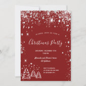 クリスマスパーティーレッドシルバーグリッター 招待状 (正面)