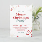 クリスマスパーティーレッドタイポグラフィシンブロル 招待状 (スタンド正面)