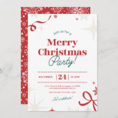 クリスマスパーティーレッドタイポグラフィシンブロル 招待状 (正面/裏面)