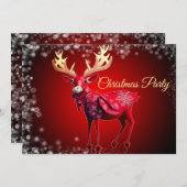 クリスマスパーティーレッドトナカイ冬季休暇 招待状 (正面/裏面)
