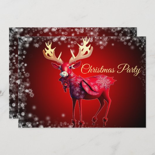 クリスマスパーティーレッドトナカイ冬季休暇 招待状 (正面/裏面)
