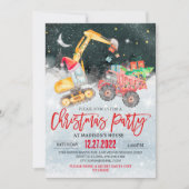 クリスマスパーティーレッドトラックギフト建築誕生日 招待状 (正面)