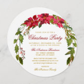 クリスマスパーティーレッドフローラポインセチア 招待状 (正面/裏面)