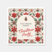 クリスマスパーティーレッドフローラ紙 スタンダードカクテルナプキン (正面)