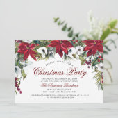 クリスマスパーティーレッドポインセチアフローラ水彩 招待状 (スタンド正面)