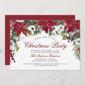 クリスマスパーティーレッドポインセチアフローラ水彩 招待状 (正面/裏面)