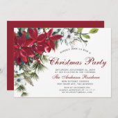 クリスマスパーティーレッドポインセチアフローラ水彩 招待状 (正面/裏面)