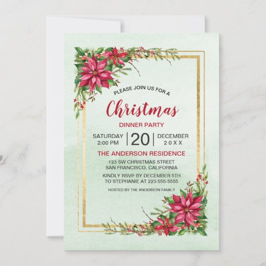 クリスマスパーティーレッドポインセチアフローラ金ゴールドフレーム (正面)