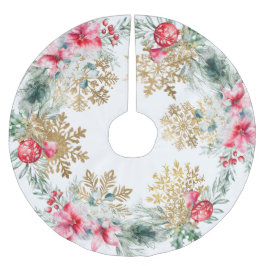 クリスマスパーティーレッドポインセチア ブラッシュドポリエステルツリースカート