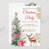 クリスマスパーティーレッドポインセチア 招待状 (正面/裏面)
