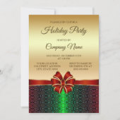 クリスマスパーティーレッドリボン金ゴールドホリデー招待状 招待状 (正面)