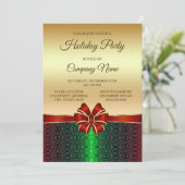 クリスマスパーティーレッドリボン金ゴールドホリデー招待状 招待状 (スタンド正面)