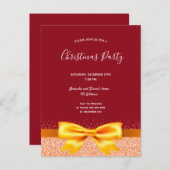 クリスマスパーティーレッド金ゴールドボウ招待状 ポストカード (正面/裏面)