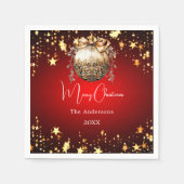 クリスマスパーティーレッド金ゴールドボーブルディナー スタンダードカクテルナプキン (正面)