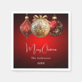 クリスマスパーティーレッド金ゴールドボーブルディナー スタンダードカクテルナプキン (正面)