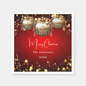 クリスマスパーティーレッド金ゴールドボーブルディナー スタンダードカクテルナプキン (正面)