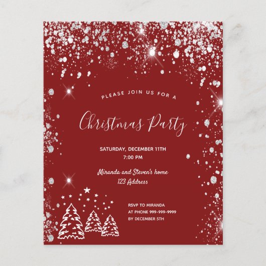 クリスマスパーティーレッド・シルバーの予算案の招待状 チラシ (正面)